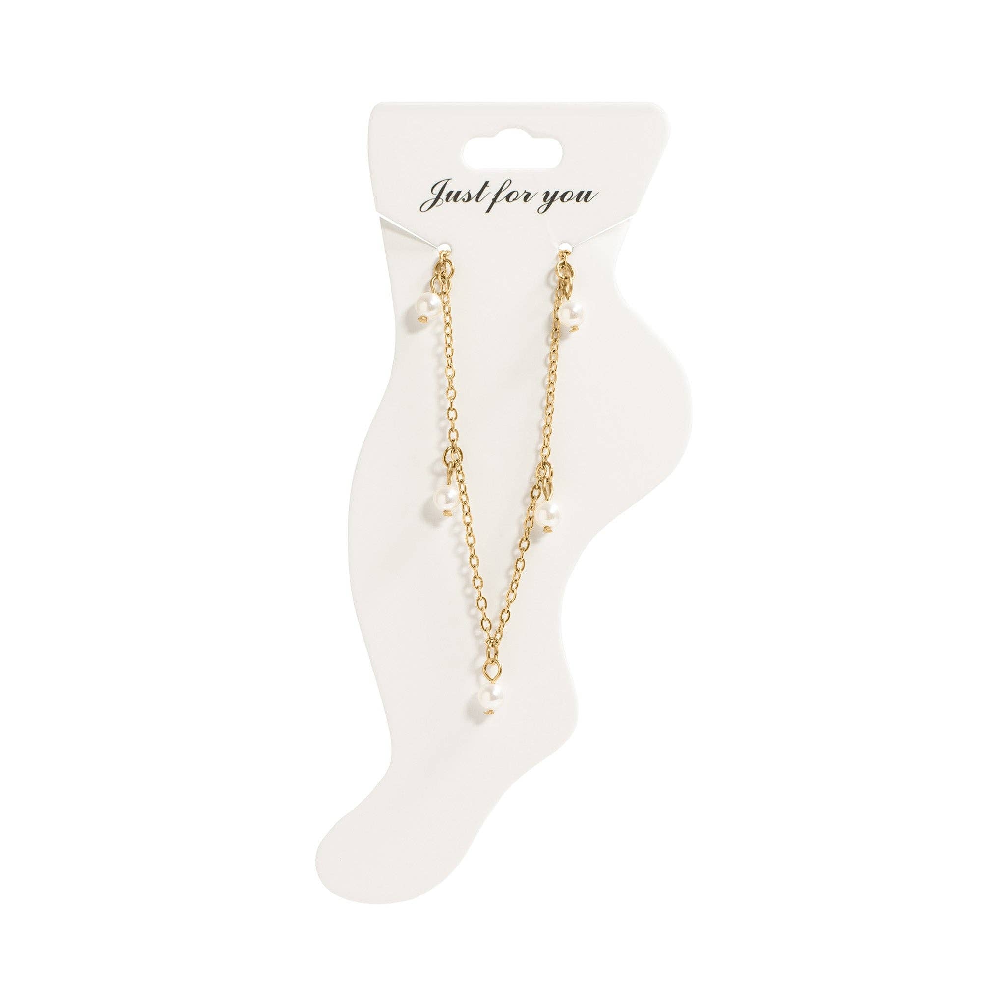 18K Gold PVD Stainless Steel Pearl Charm Anklet