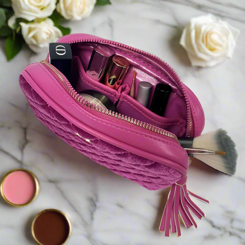 Glam Makeup Case Fuchsia Velvet - PurseN