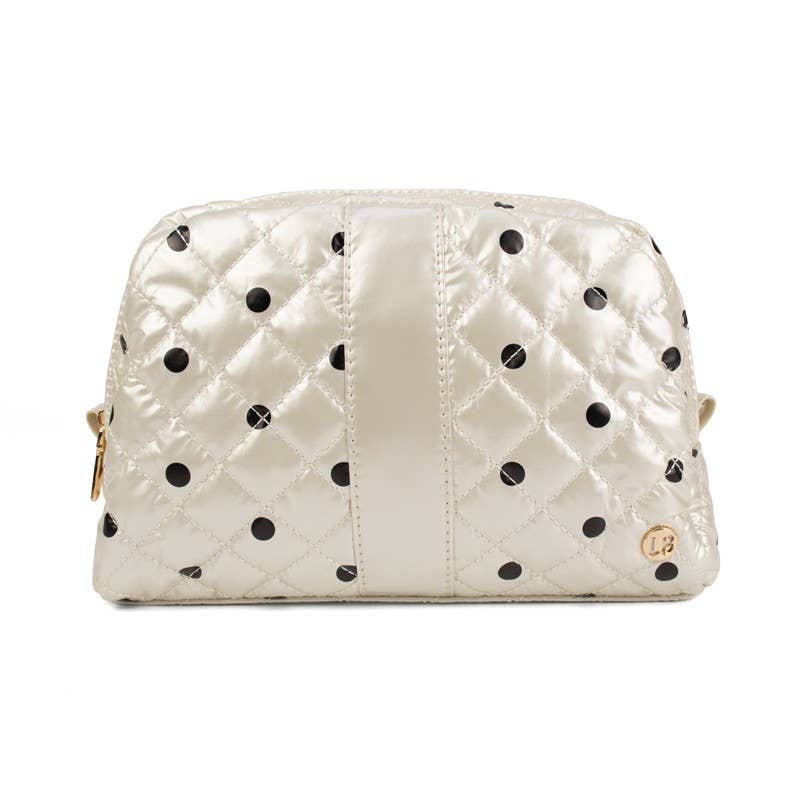 Cosmetic Makeup Bag Travel Pouch Black/Pearl Polka Dot
