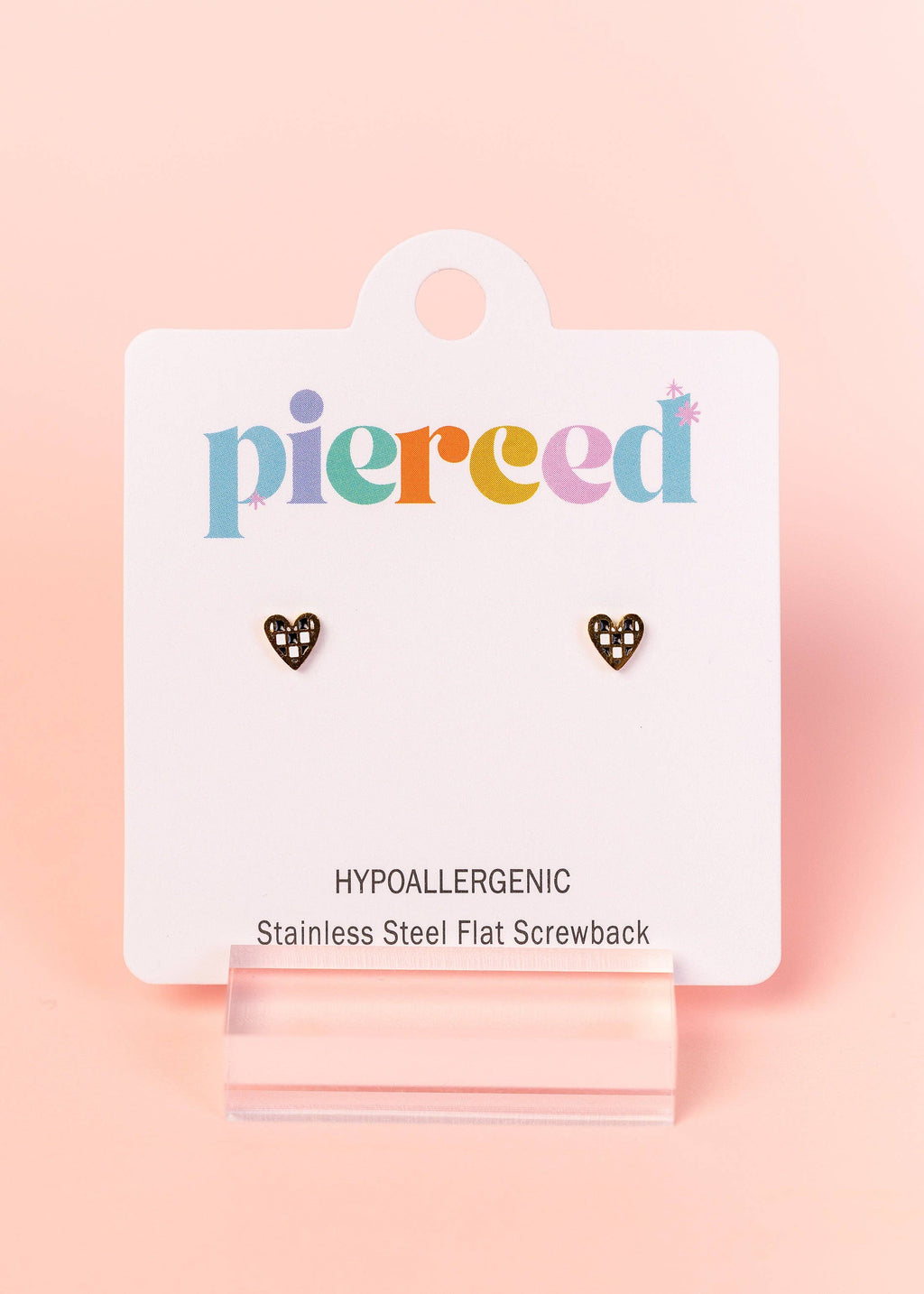 Tiny Black/White Checkered Heart