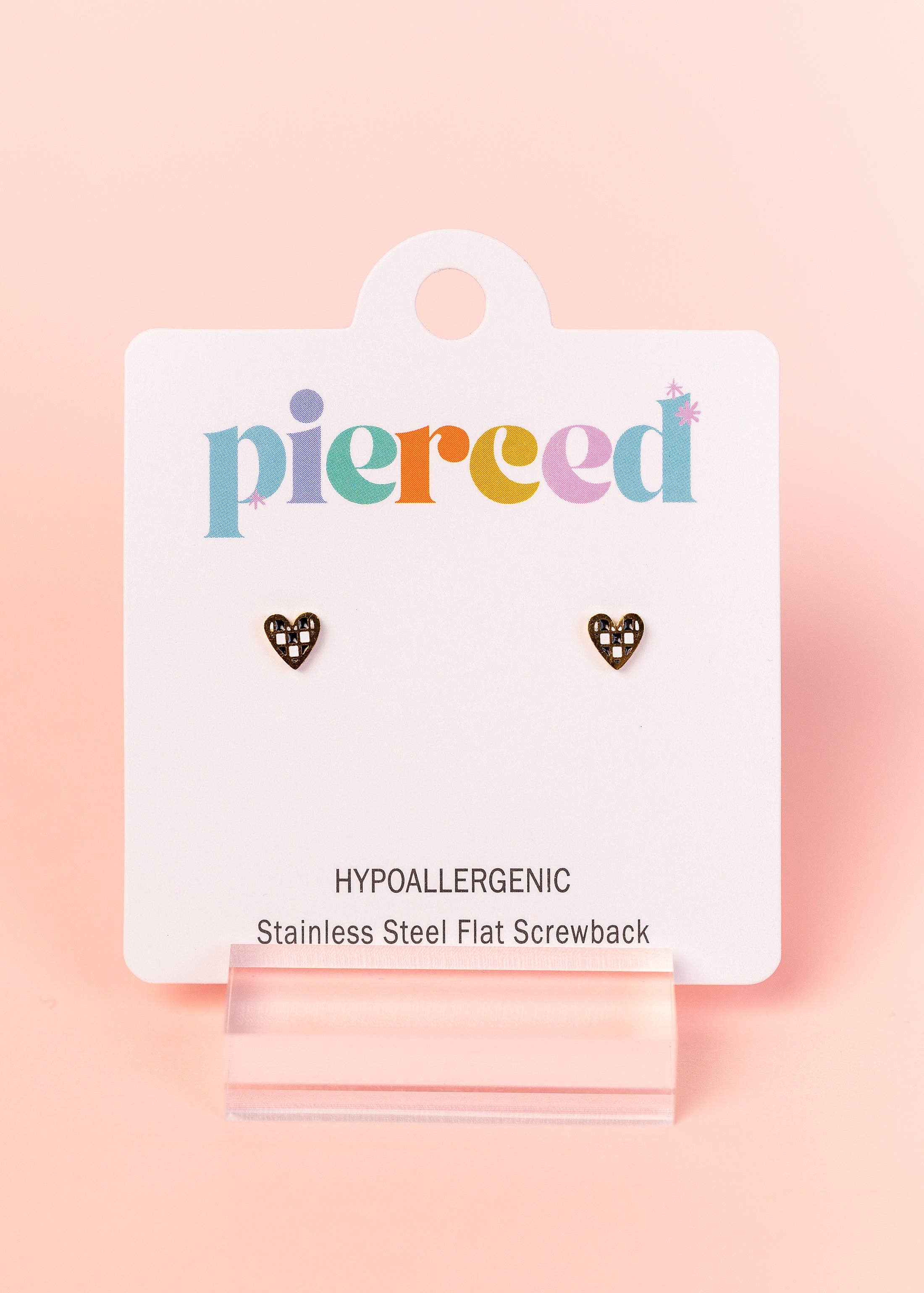 Tiny Black/White Checkered Heart