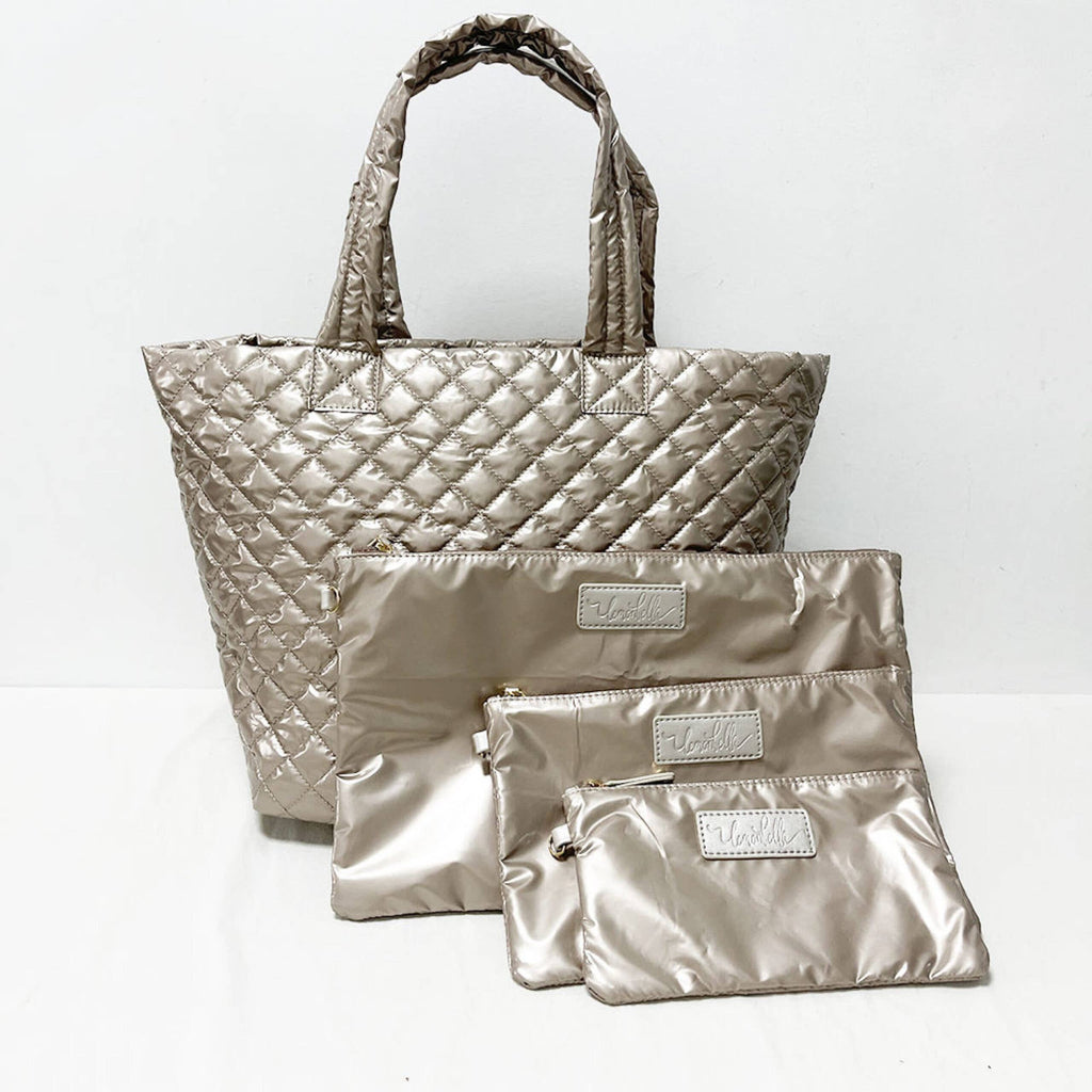 Carly Trio Wristlet & Cosmetic Bag Set | Champagne Gold 9/1