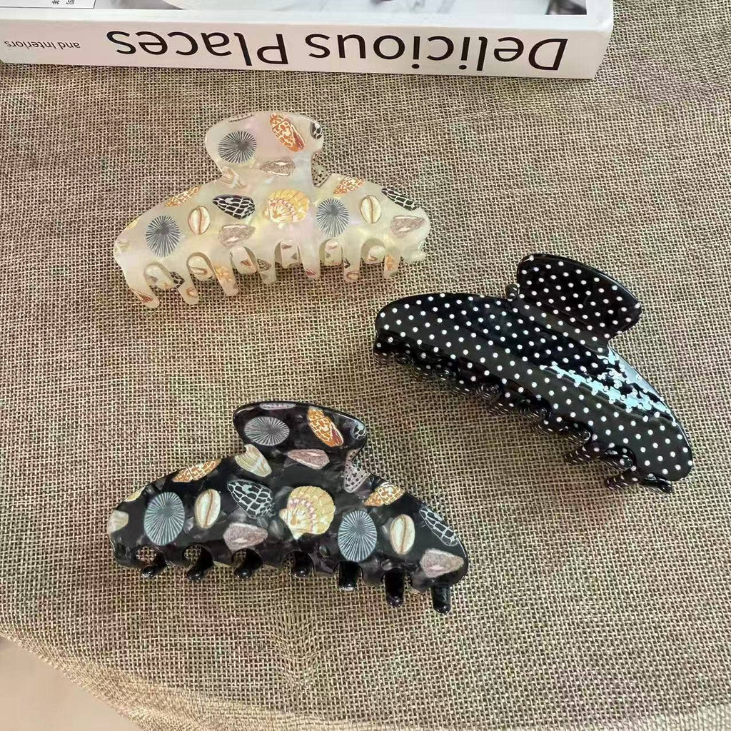 Chic Seashell Pattern Hair Claw, Polka Dot Hair Accessories