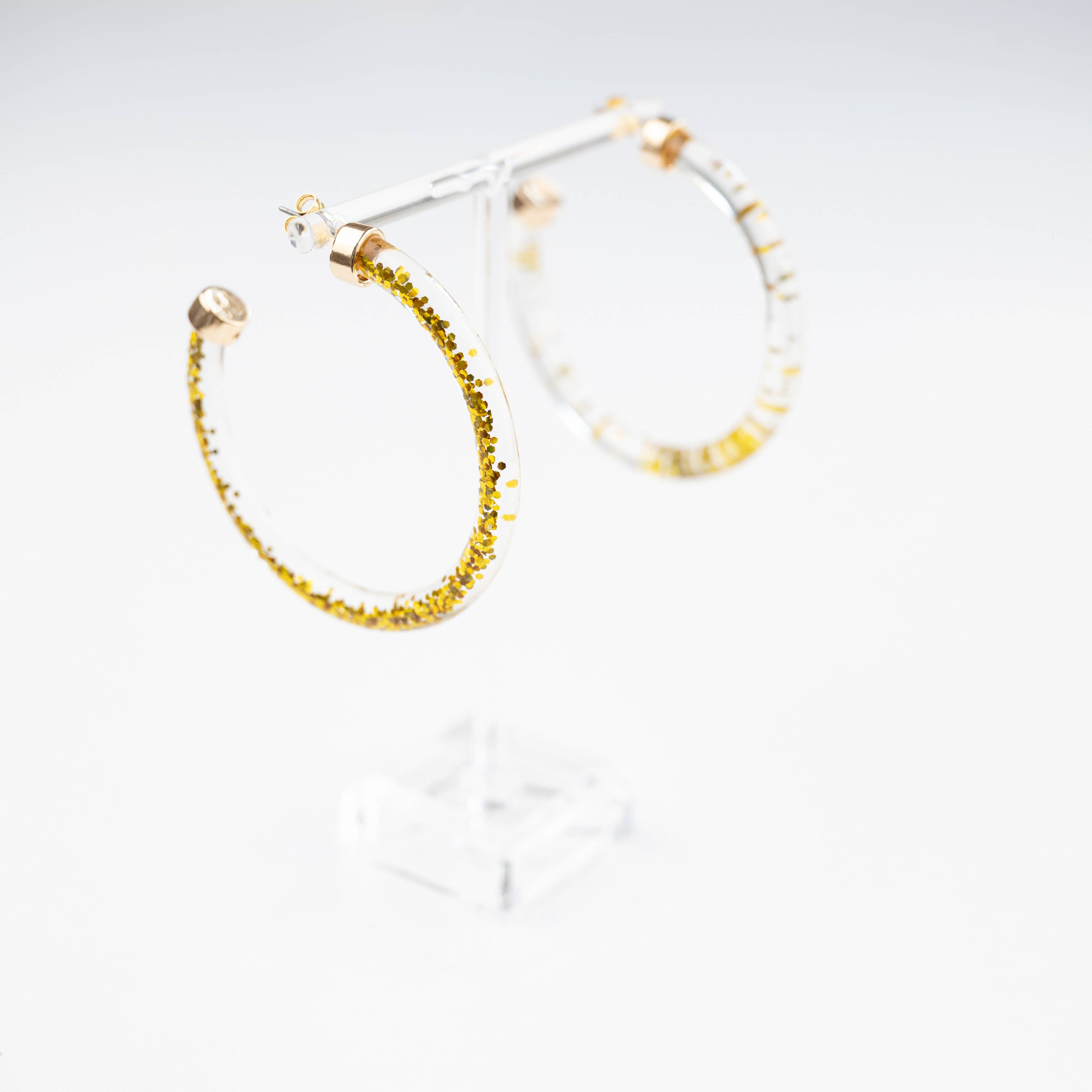 Gold Glitter Lightweight Acrylic Hoop Earrings