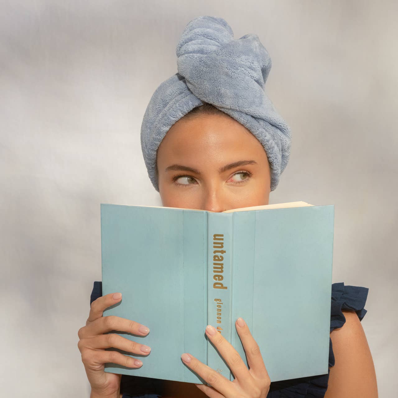 Plush Microfiber Hair Towel Turban with Bow - Coastal Blue