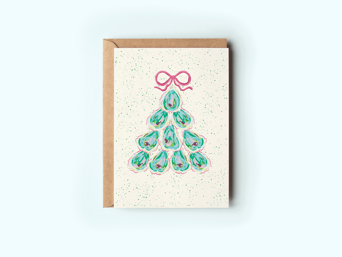 Colorful Oyster Tree Beach Coastal Holiday Greeting Card