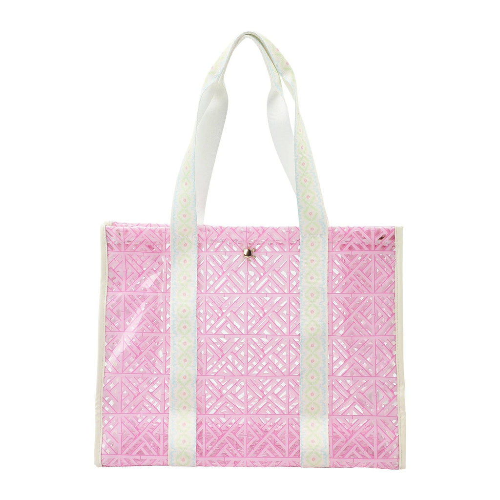Pink Geo Tile Clear Vinyl Tote Bag