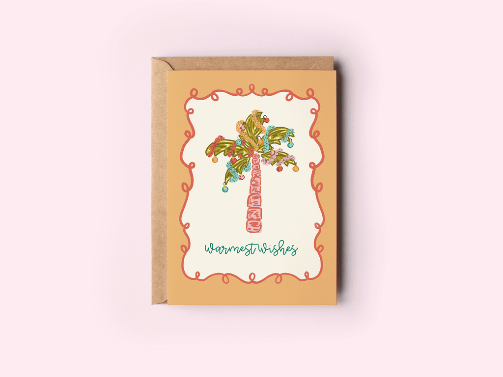 Warmest Wishes Palm Tree Beach Coastal Holiday Greeting Card