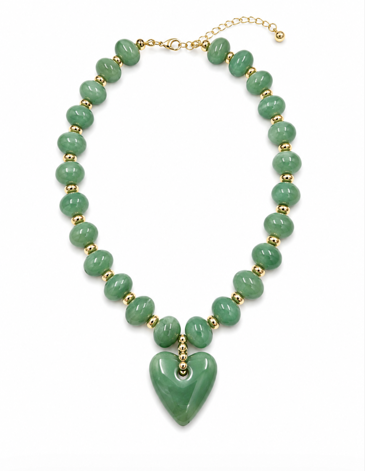 Haylee Green Beaded Heart Drop Statement Necklace