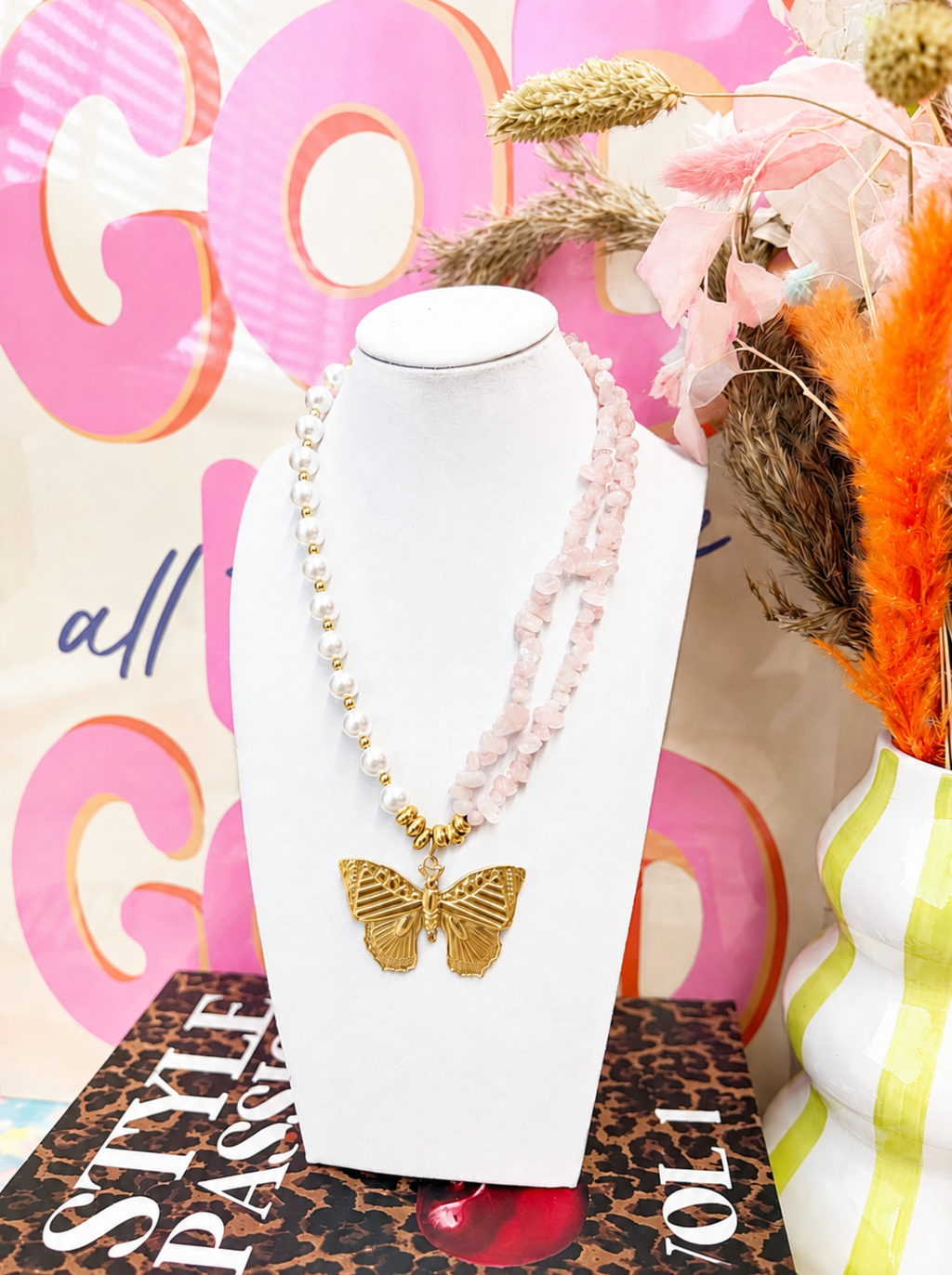 Blush Butterfly Charm Statement Necklace