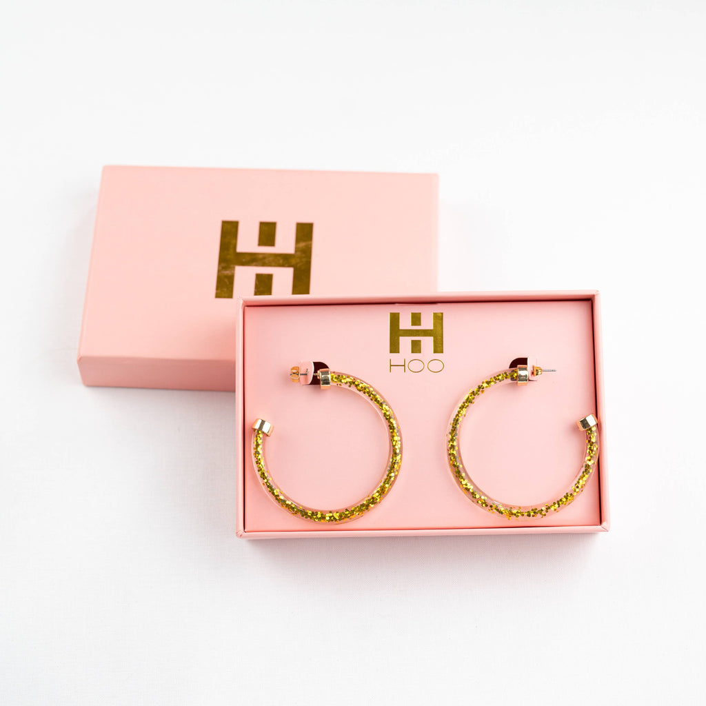 Gold Glitter Lightweight Acrylic Hoop Earrings