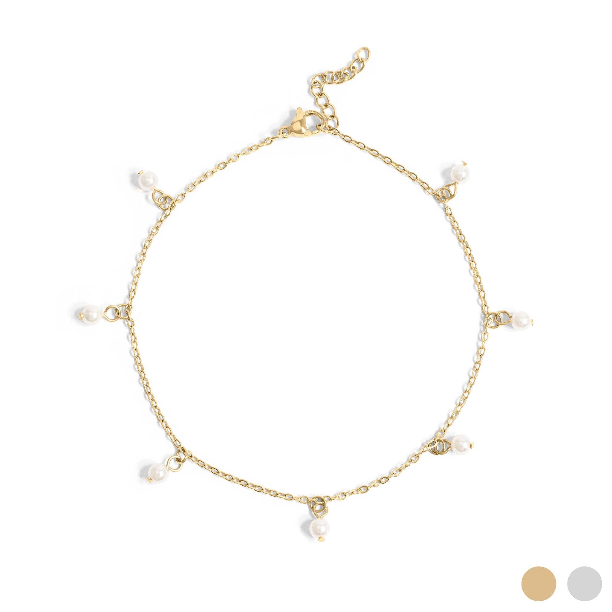 18K Gold PVD Stainless Steel Pearl Charm Anklet