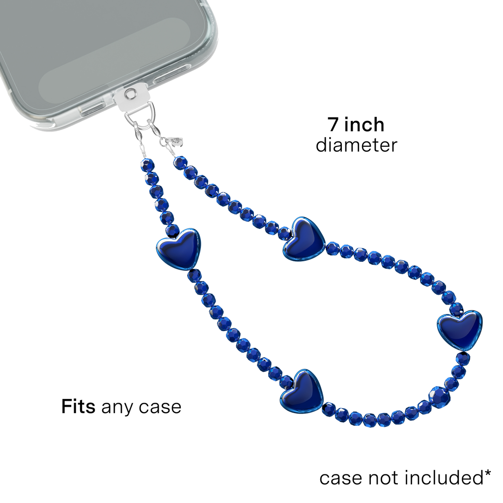 Phone Charm Wristlet - Clear Blue Heart