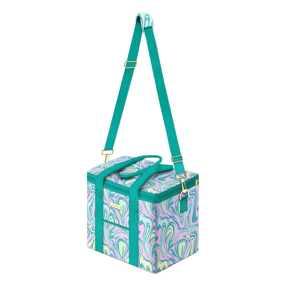 Teal and light pink cooler bag