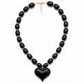 Almafi Black Resin Heart Chunky Statement Necklace | Stainless Steel