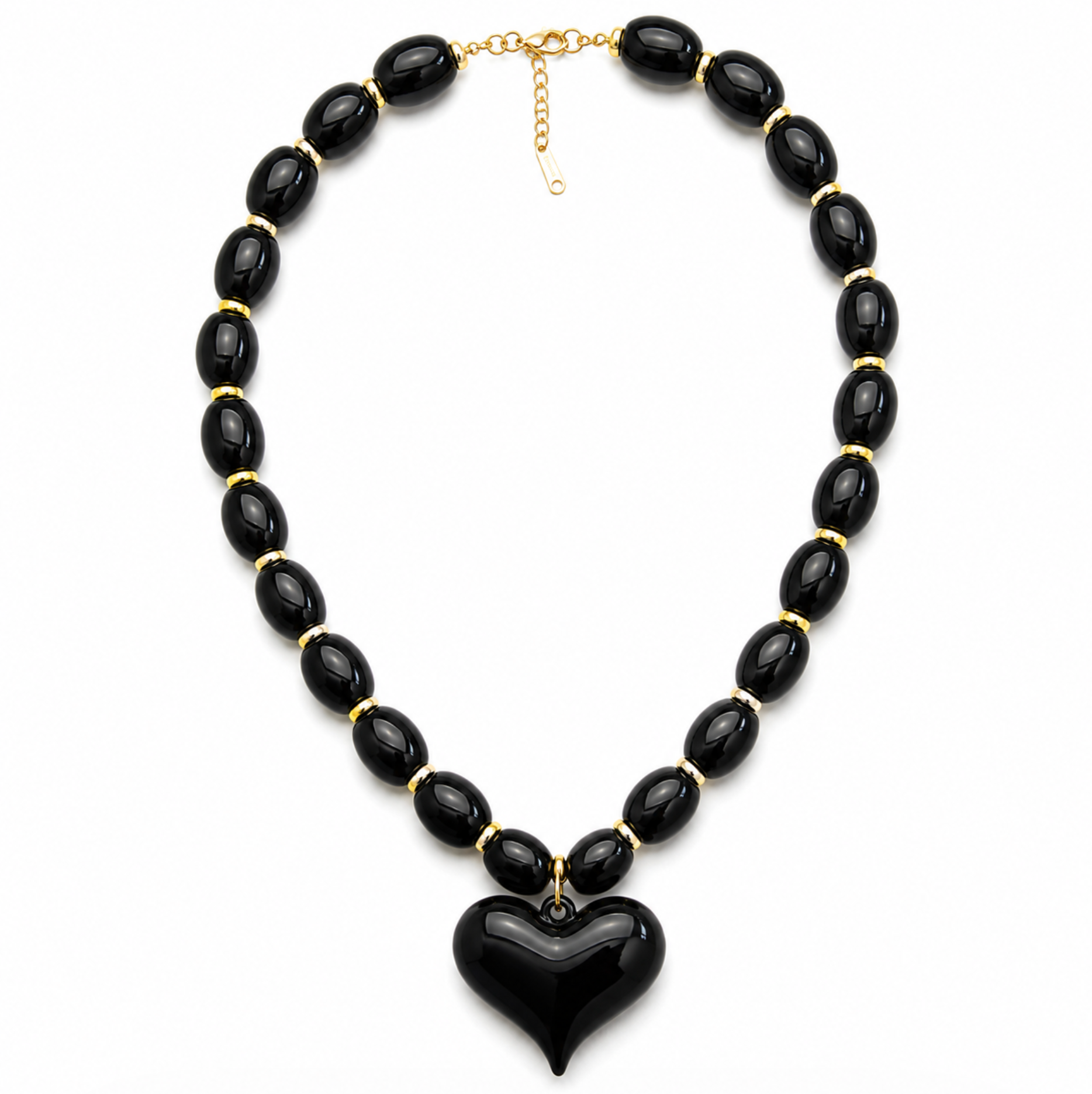 Almafi Black Resin Heart Chunky Statement Necklace | Stainless Steel