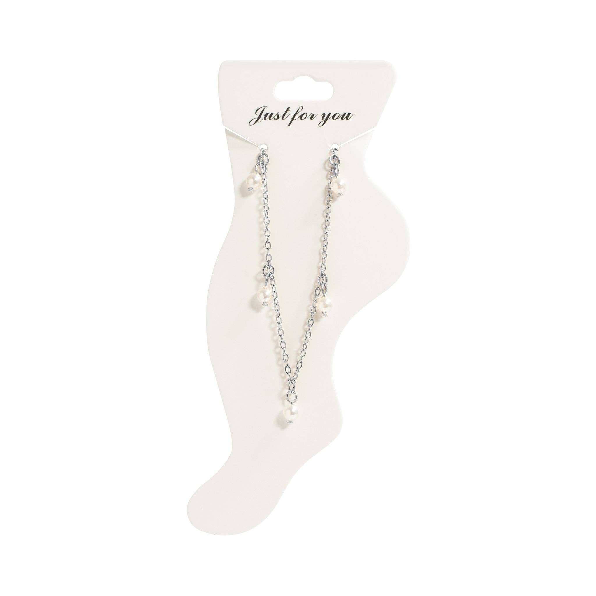 18K Gold PVD Stainless Steel Pearl Charm Anklet