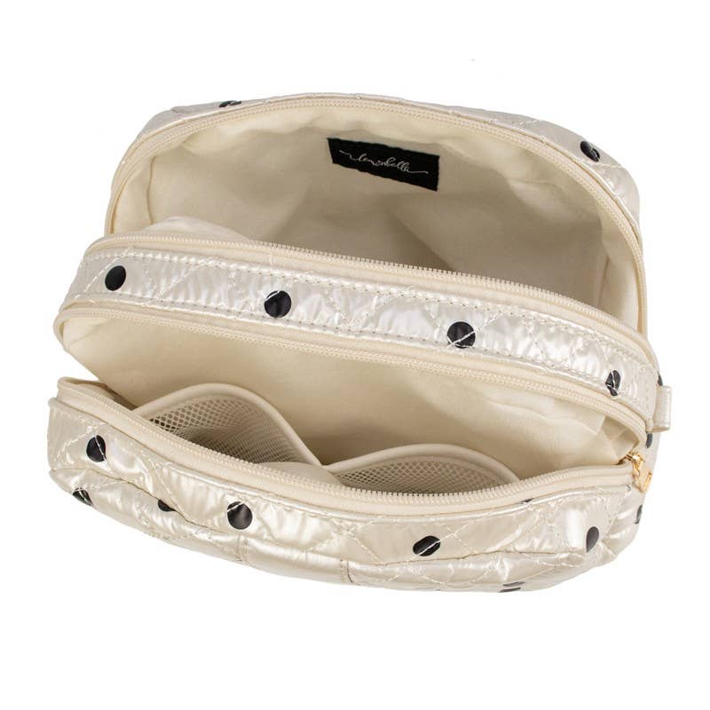 Cosmetic Makeup Bag Travel Pouch Black/Pearl Polka Dot