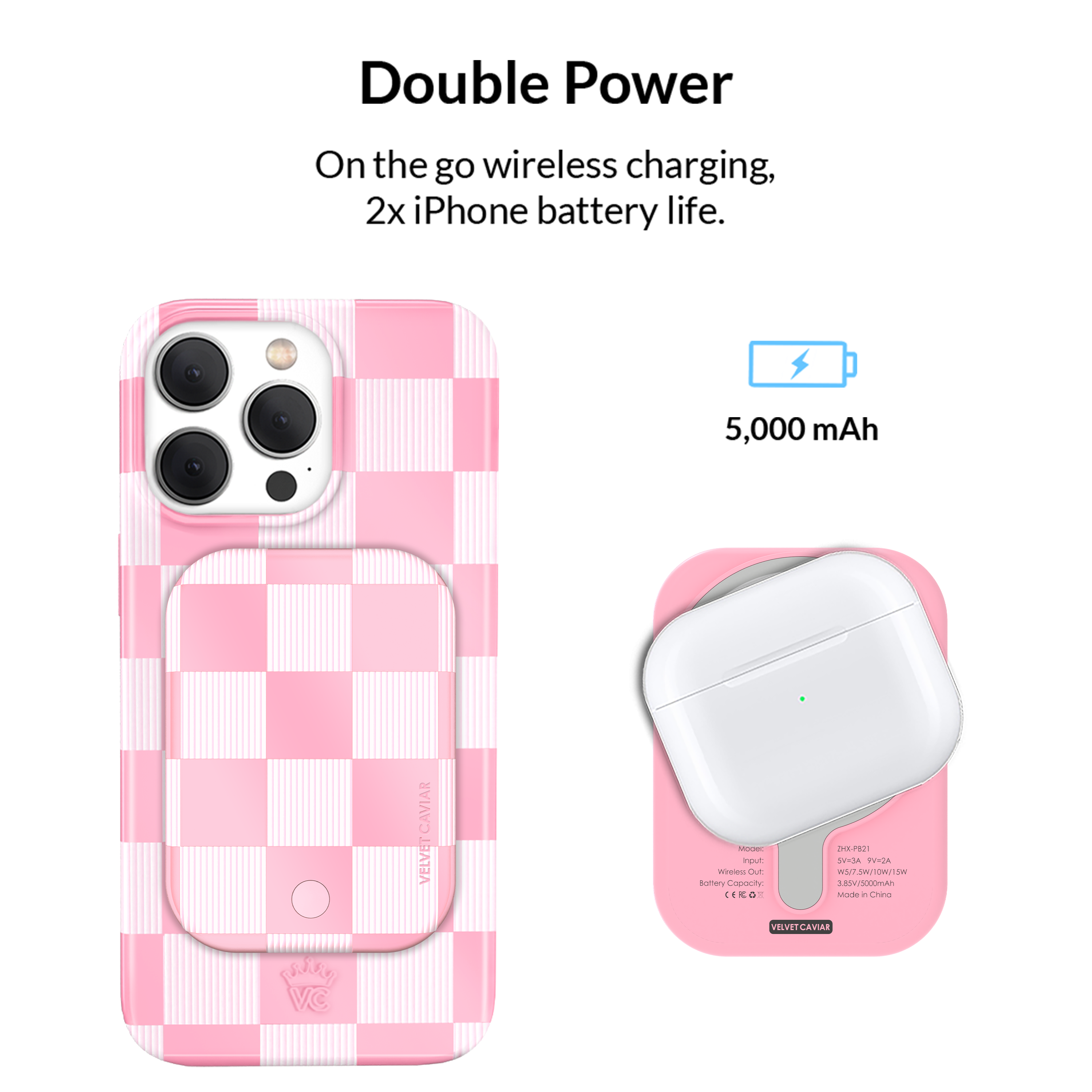 Wireless Phone Charger - Pink Vibe Checkered
