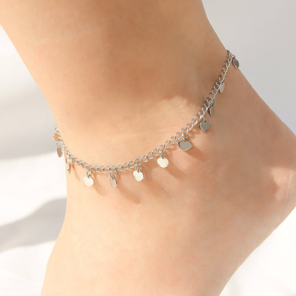 18K Gold PVD Stainless Steel Dangle Hearts Charm Anklet