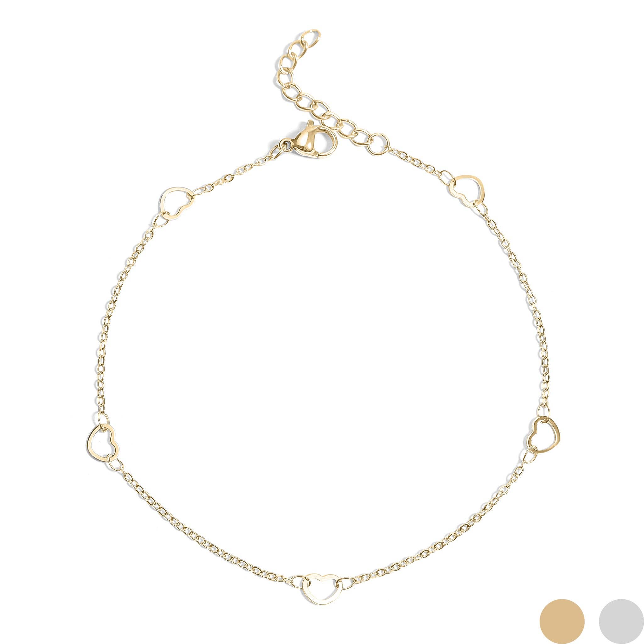 18K Gold PVD Stainless Station Hearts Chain Anklet