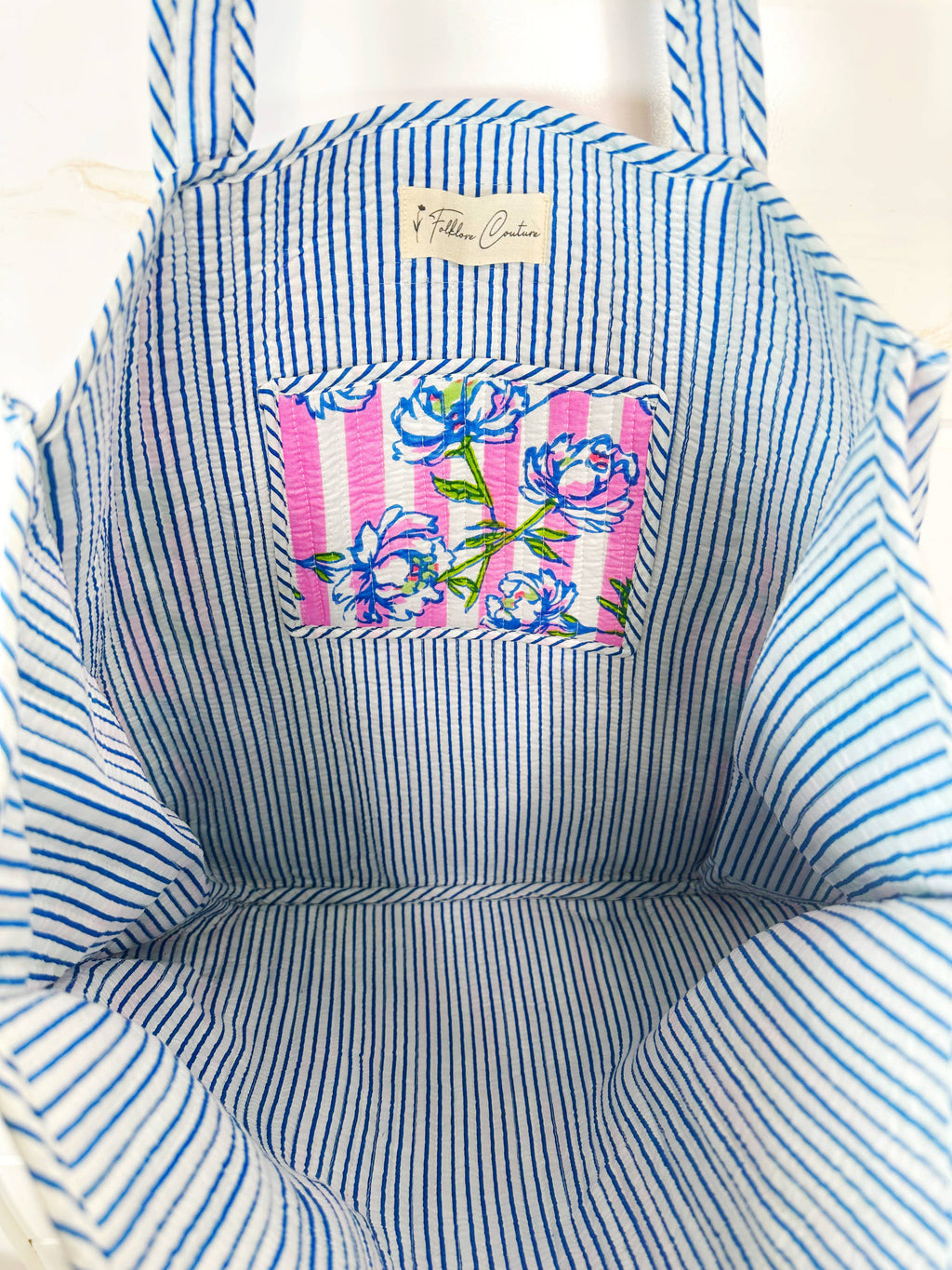 Large Tote Bags | Quilted Travel Tote | Peony Pink Stripe