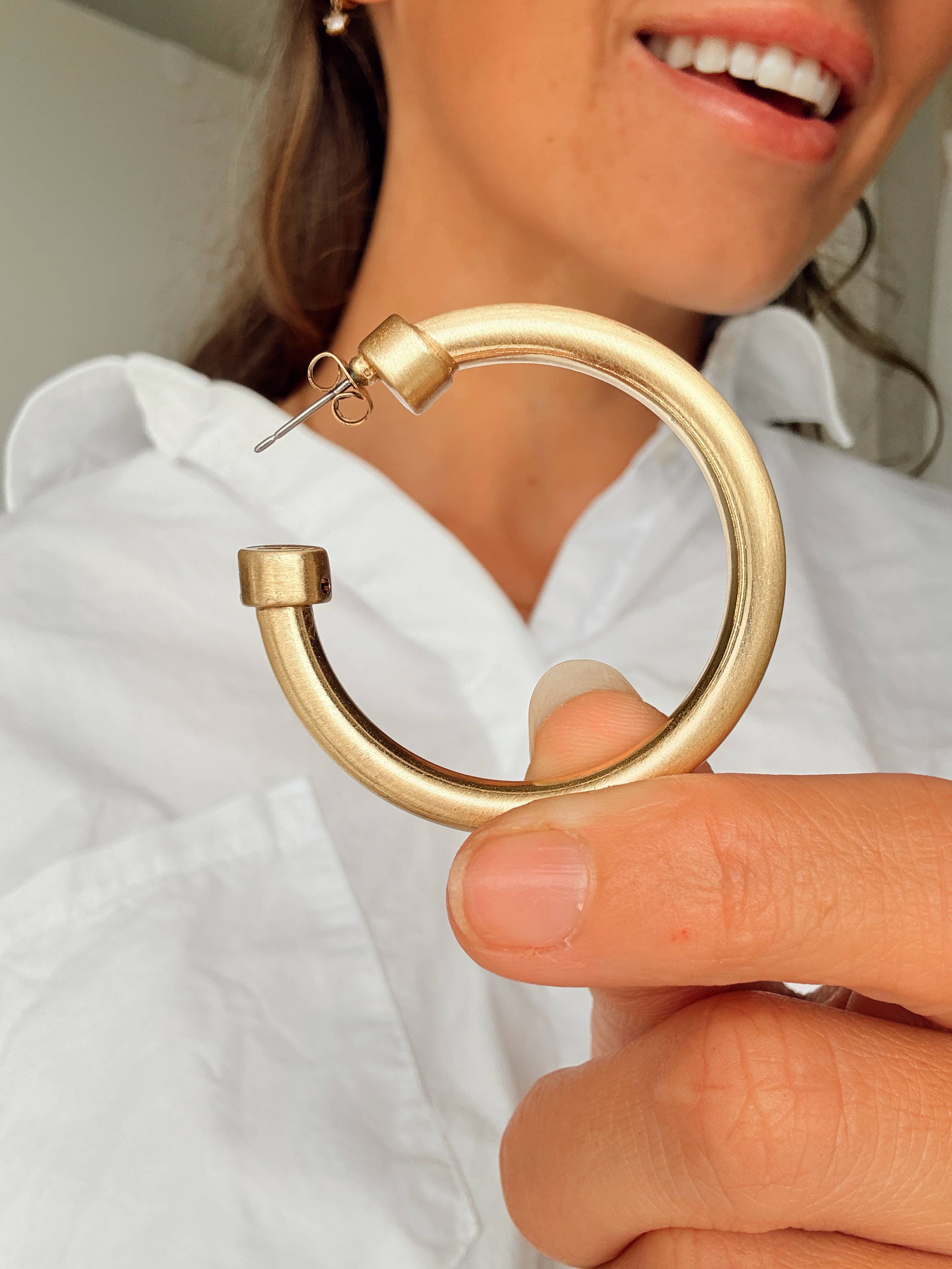 Brushed Gold Lightweight Hoop Earrings