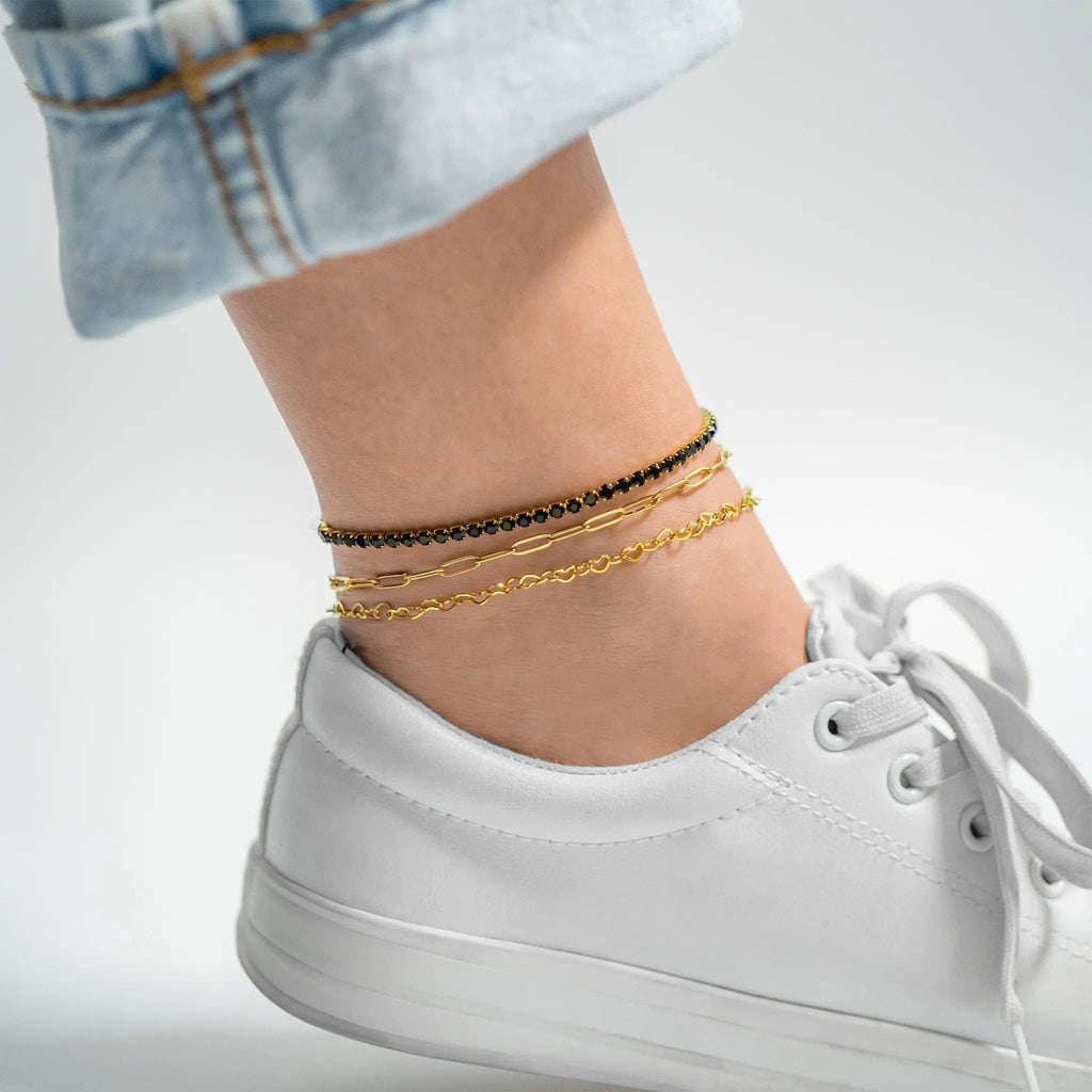 18K Gold PVD Stainless Steel Linked Hearts Anklet