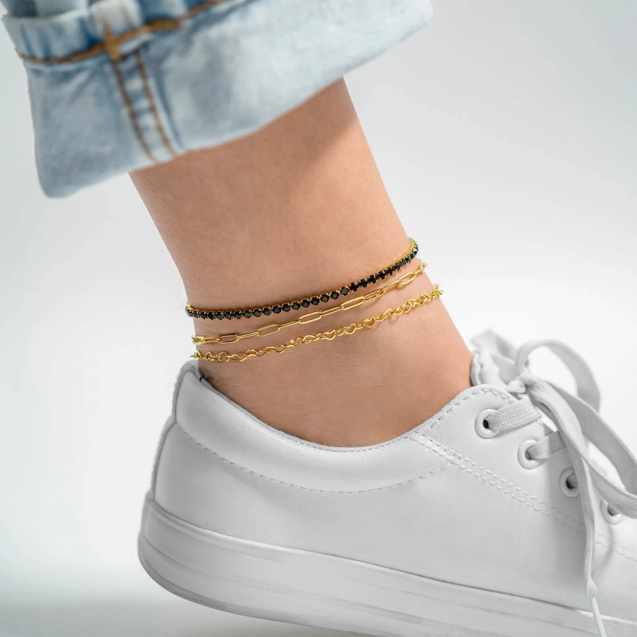 18K Gold PVD Stainless Steel Linked Hearts Anklet