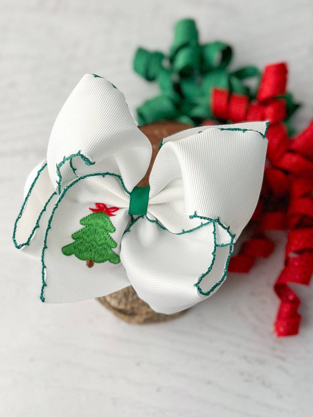 Christmas Tree Embroidered Hair Bow | Headband