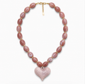 Almafi Pink Resin Heart Chunky Statement Necklace | Stainless Steel