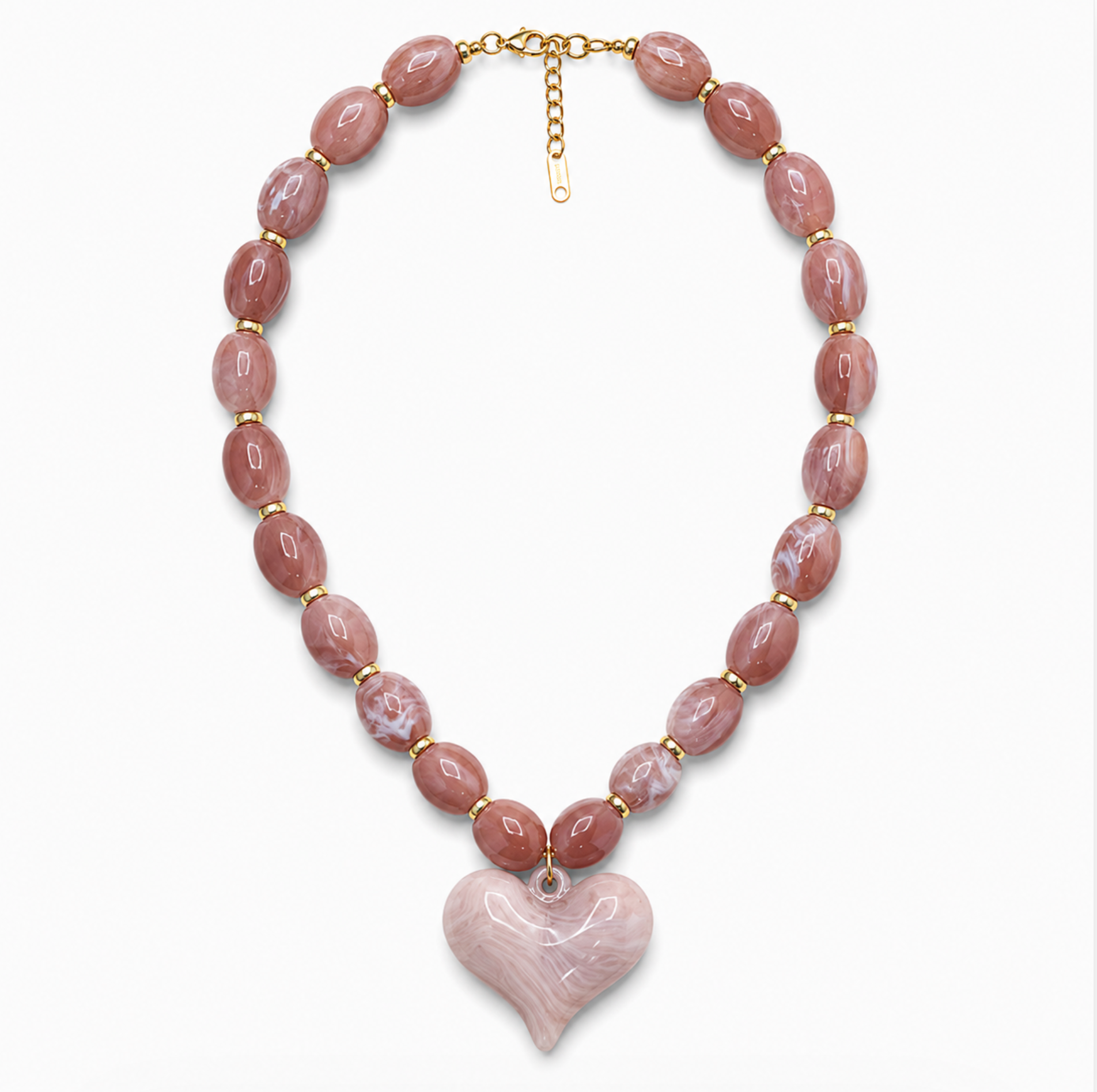 Almafi Pink Resin Heart Chunky Statement Necklace | Stainless Steel