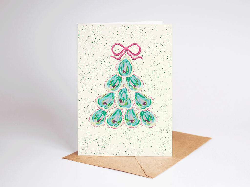 Colorful Oyster Tree Beach Coastal Holiday Greeting Card