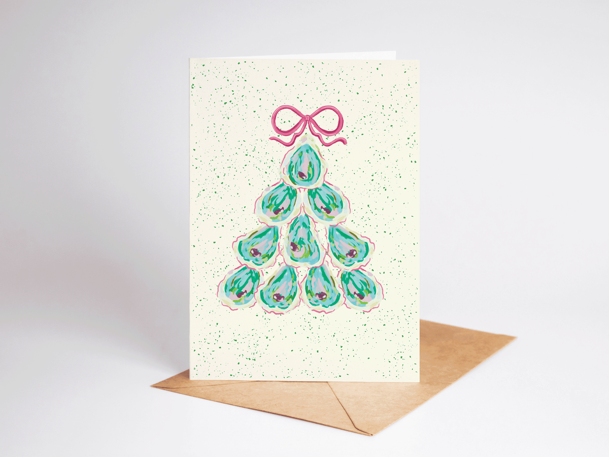 Colorful Oyster Tree Beach Coastal Holiday Greeting Card