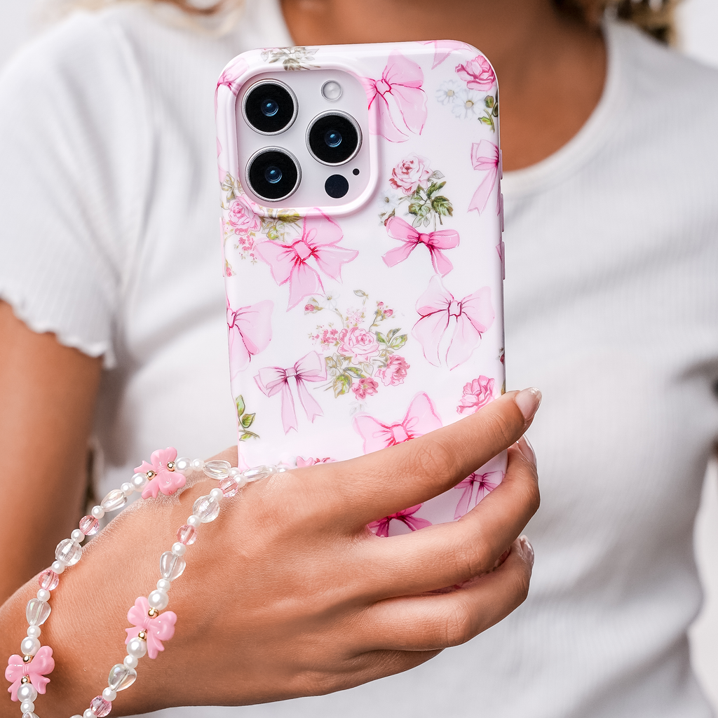 Phone Charm Wristlet - Pink Bow