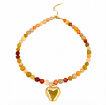 Golden Heart Stone Beaded Statement Necklace | Stainless Steel
