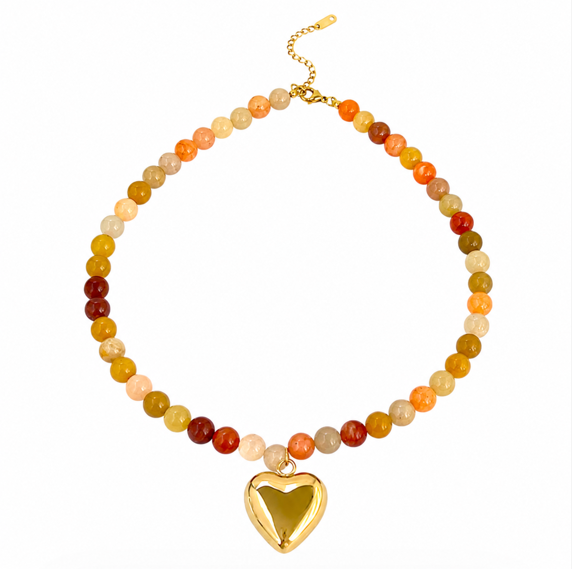 Golden Heart Stone Beaded Statement Necklace | Stainless Steel