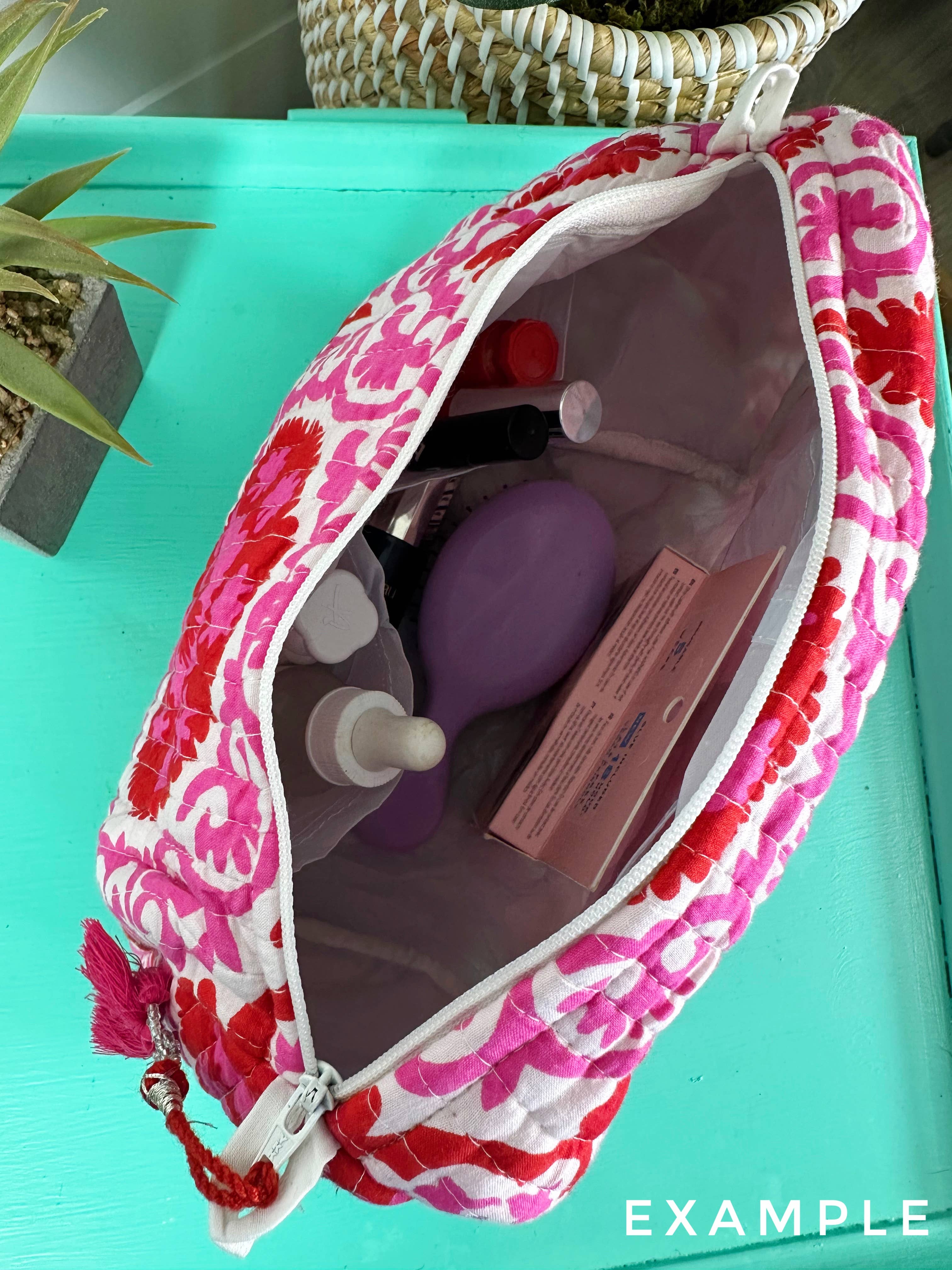 Quilted Makeup Bags | Cosmetics Bag | Pink Wildflowers