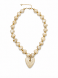 Haylee Cream Beaded Heart Drop Statement Necklace