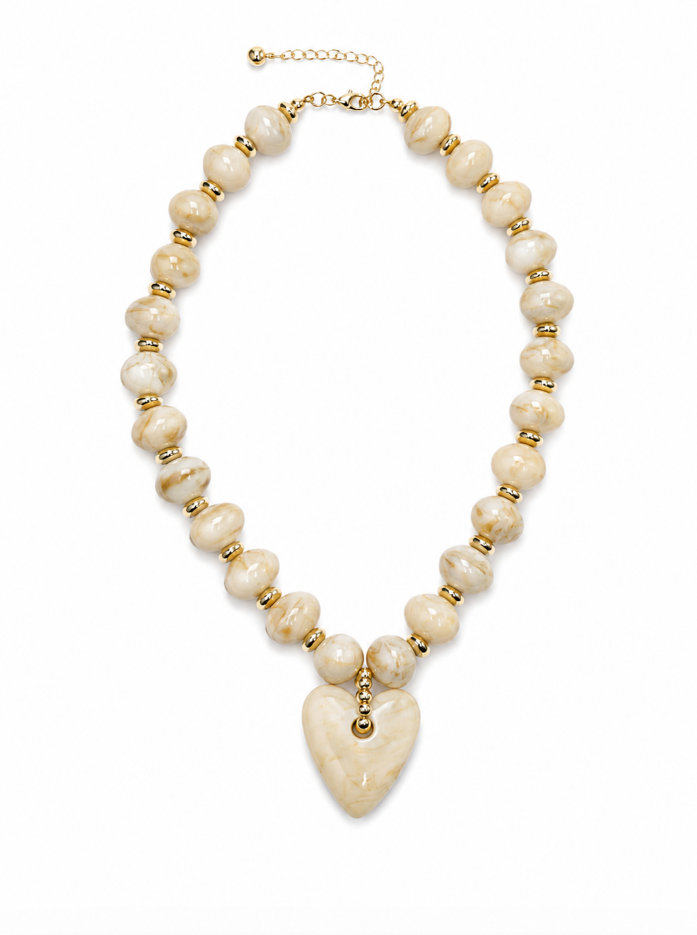 Haylee Cream Beaded Heart Drop Statement Necklace
