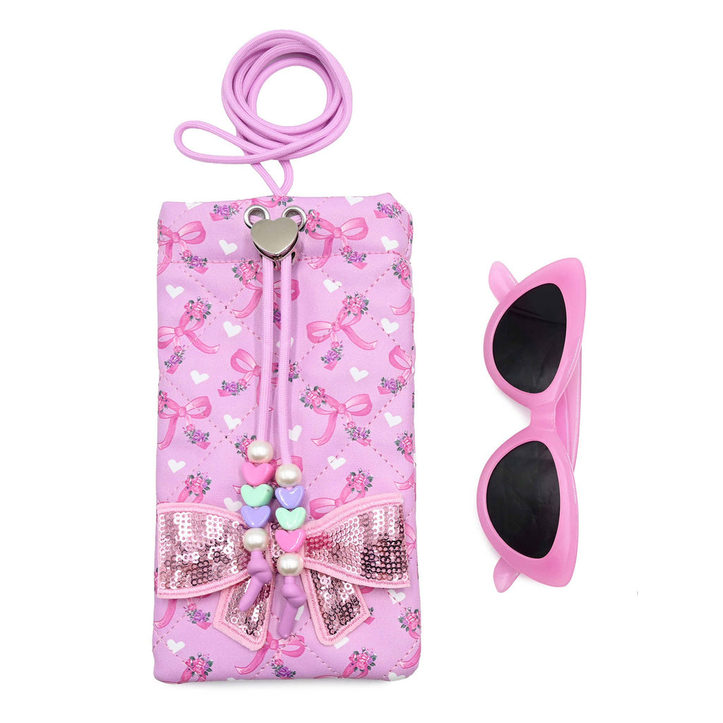 Bow Floral Printed Drawstring Case and Sunglasses