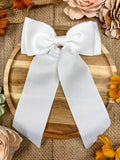 White Double Looped Long Tail Boutique Hair Bow | Girls Grosgrain Hair Bow