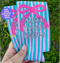 Pink and turquoise bow koozie with custom name for promotion