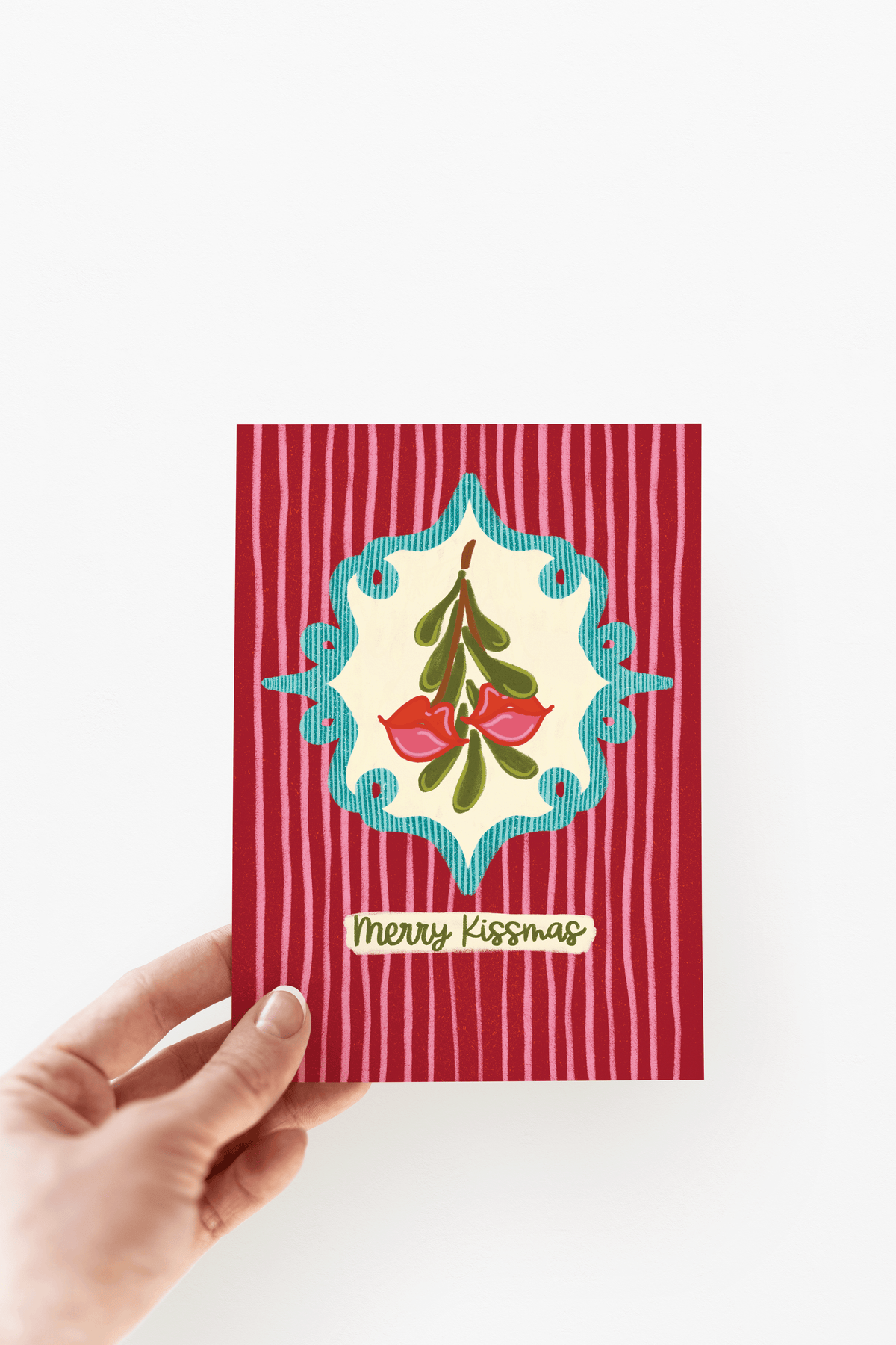 Merry Kissmas Mistletoe Lips Kiss Holiday Love Greeting Card