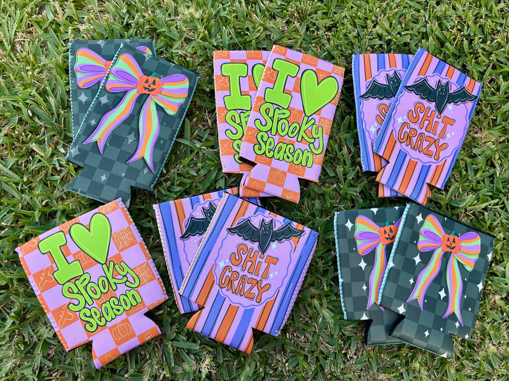 Halloween bat shit crazy koozie