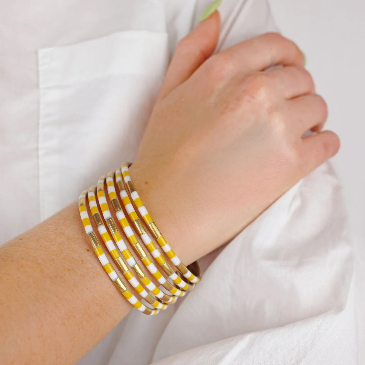 Yellow/White Veda Bangles l set of 6 l BuDha Girl