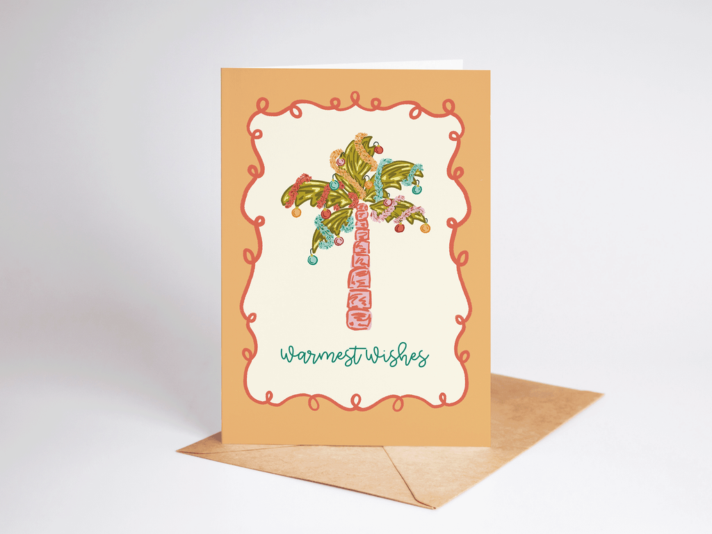 Warmest Wishes Palm Tree Beach Coastal Holiday Greeting Card