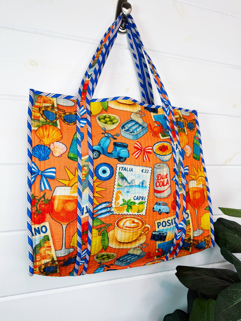 Large Tote Bags | Quilted Tote | Orange Italian Getaway
