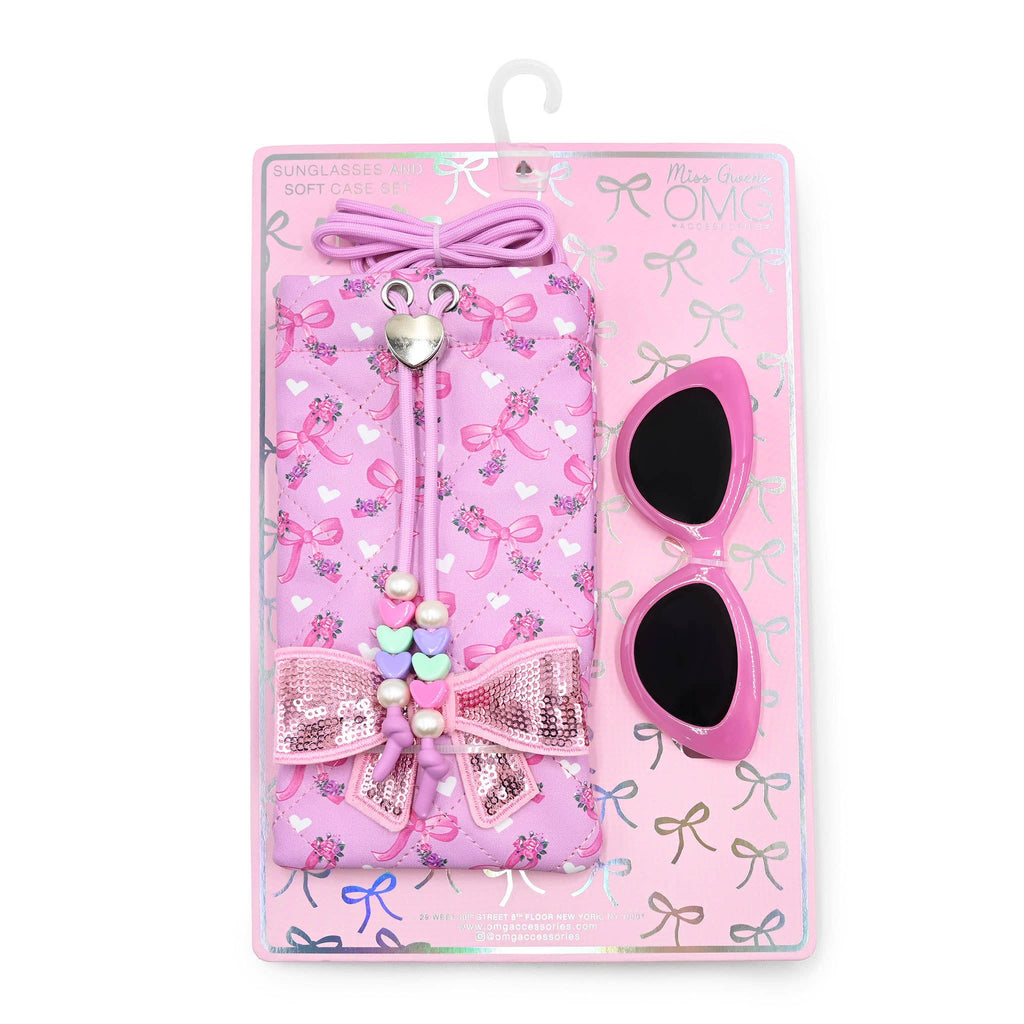 Bow Floral Printed Drawstring Case and Sunglasses