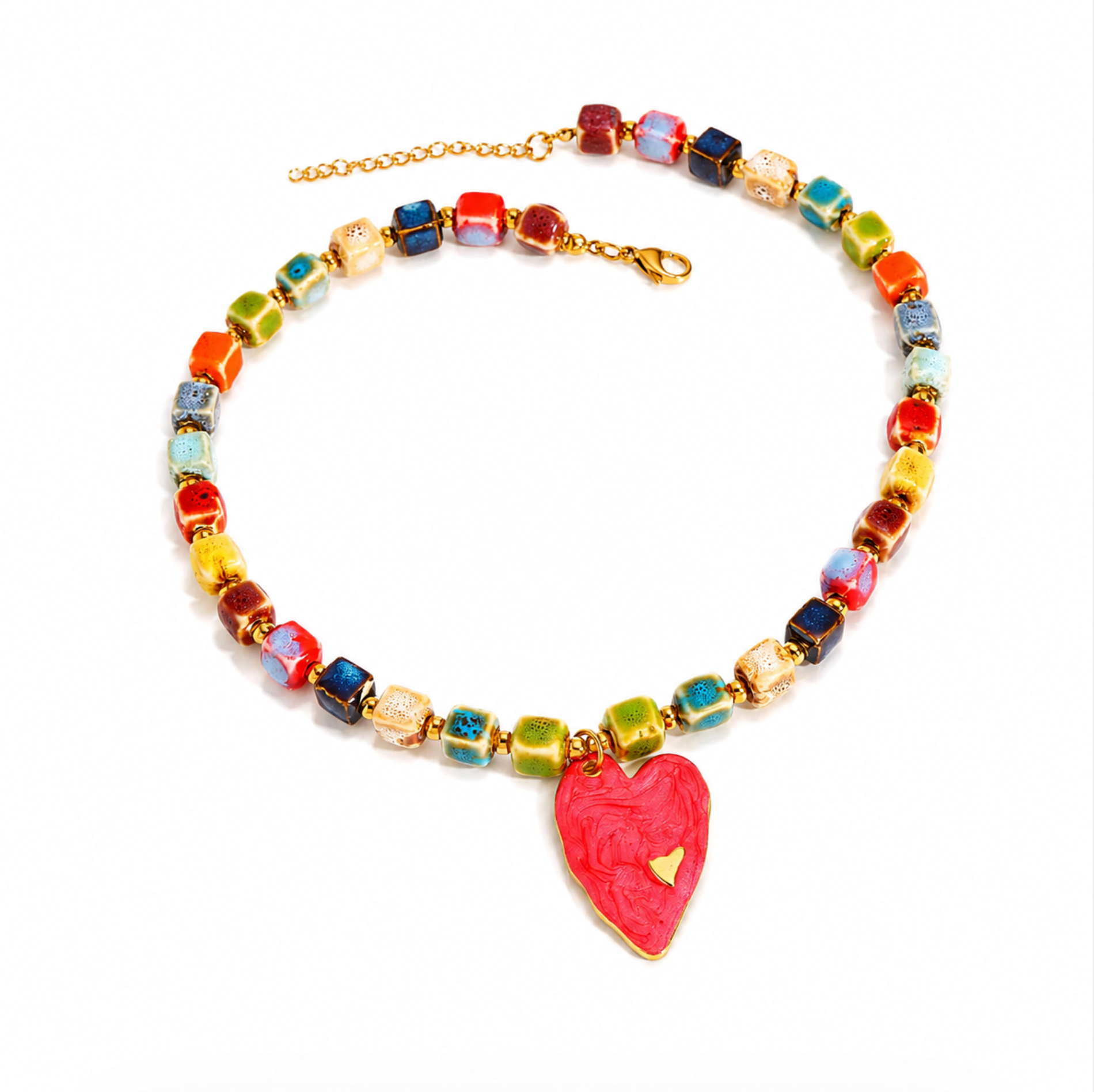 Santorini Color Block Heart Necklace | 18k Gold Plated